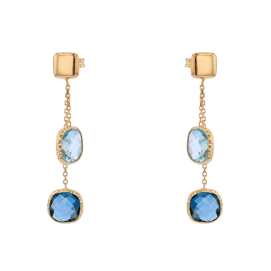 Blue Topaz Twin Drop Earrings in 14K Yellow Gold