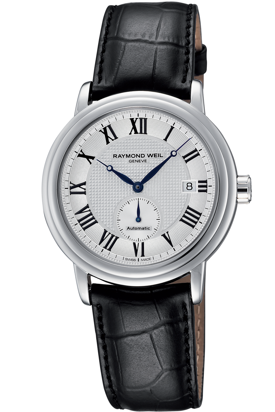 39mm Raymond Weil Maestro Watch with Silver Dial in Stainless Steel, Leather Strap
