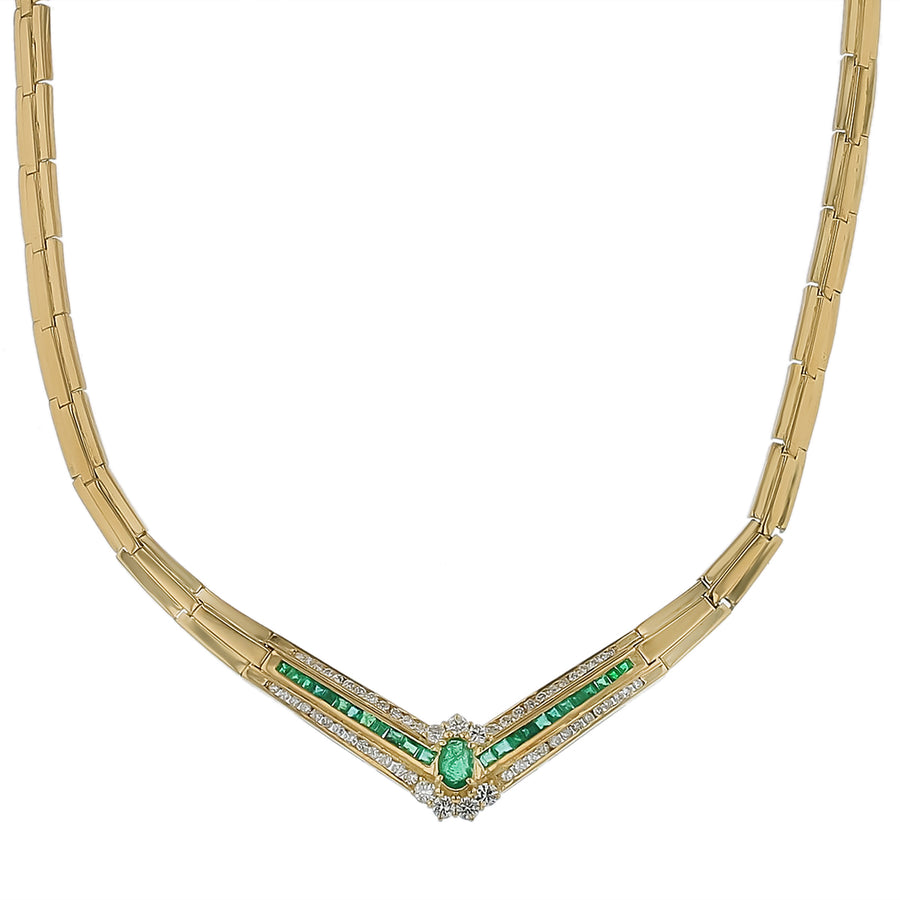 1.39ct Square and Oval Emerald and 1.34ct Diamond Necklace in 18K Yellow Gold, 15"