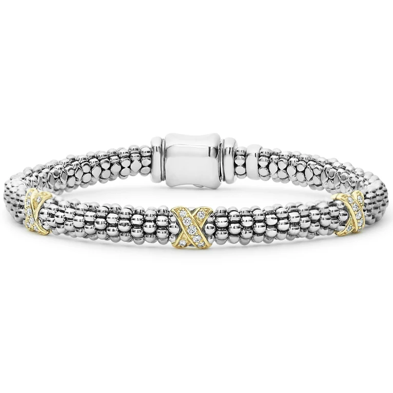 Embrace 0.21ct Diamond 6mm Triple X Rope Bracelet in 18K Yellow Gold and Sterling Silver, Size 7