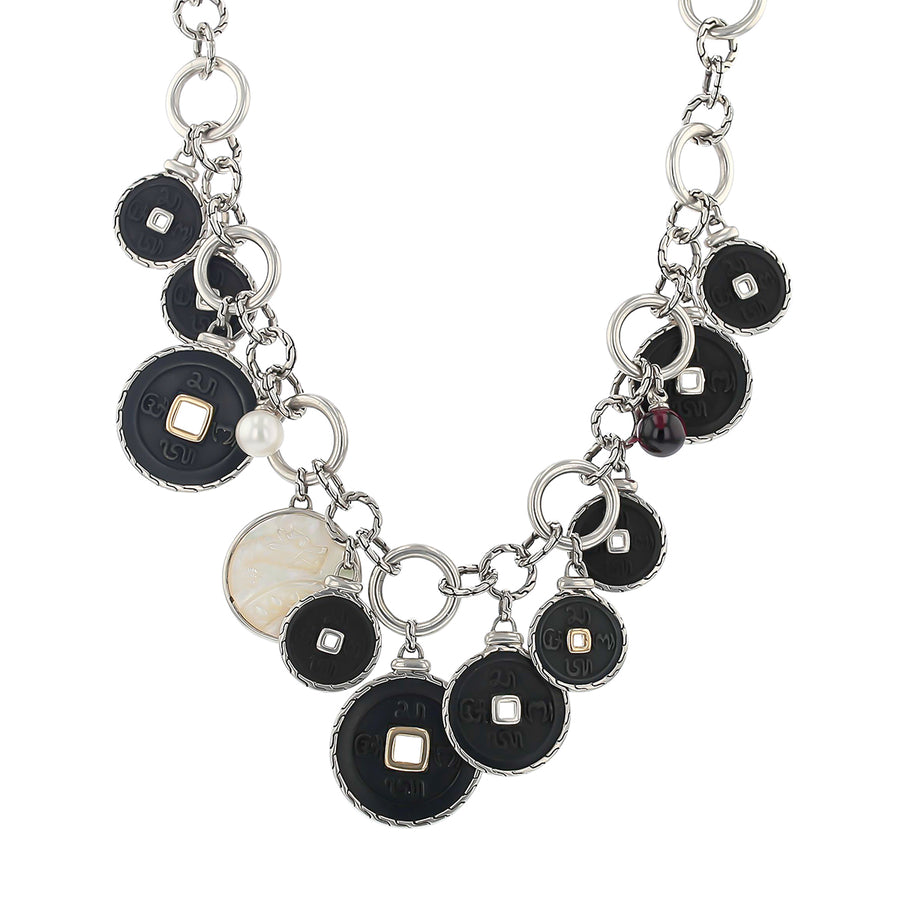 John Hardy Black Disk Necklace in Sterling Silver