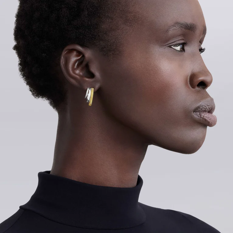 Caviar Lux 0.16ct Diamond Hoop Earrings in 18K Yellow Gold and Sterling Silver