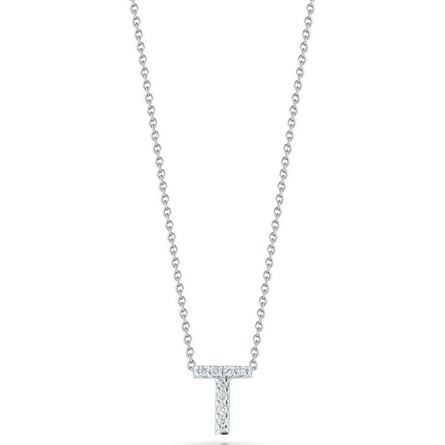 Tiny Treasures 0.04Ct Diamond Love Letter "T" necklace in 18K White Gold