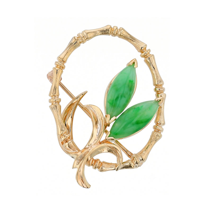 Green Stone Bamboo Look Pin in 14K Yellow Gold