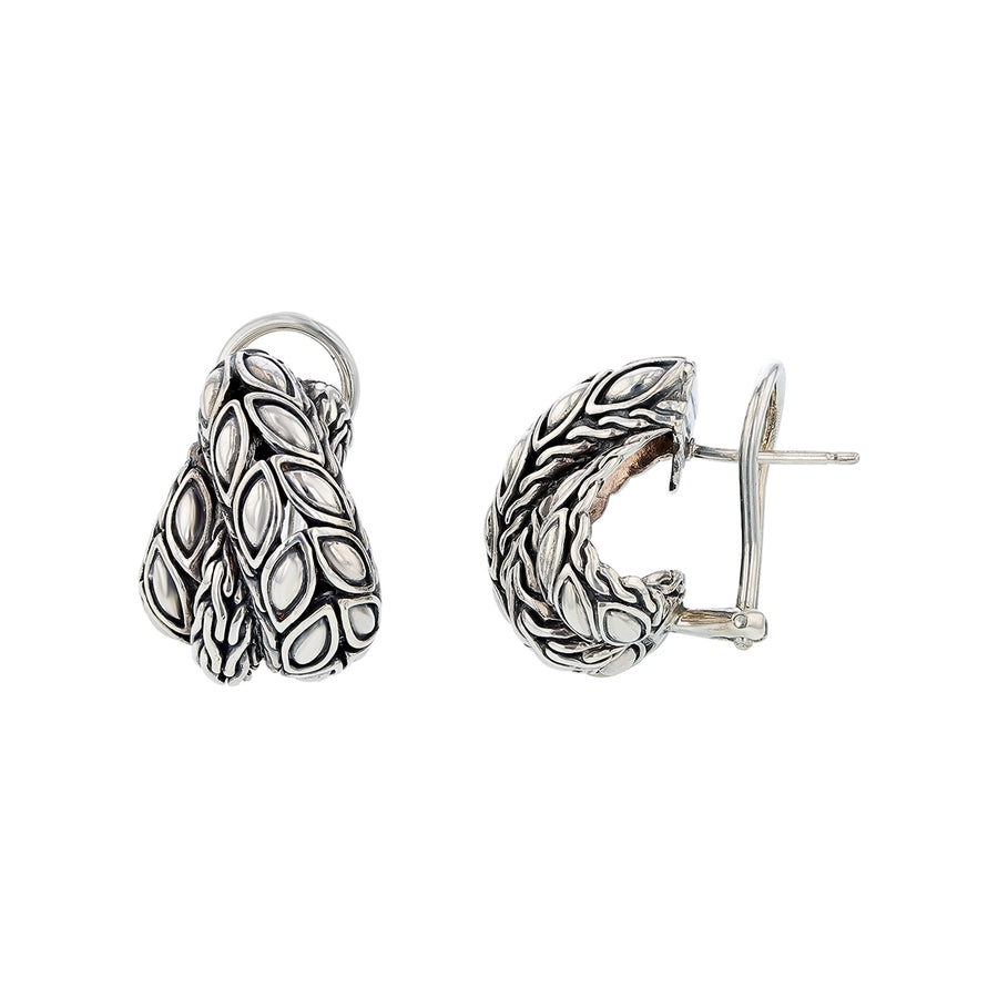 John Hardy Batu Omega Back Peirced Clipback Earrings in Sterling Silver