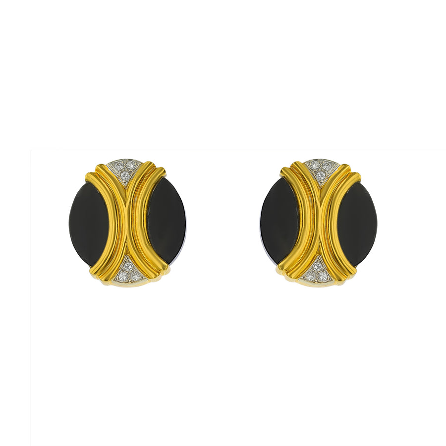0.24ct Diamond and Black Onyx Earrings in 18K Yellow Gold