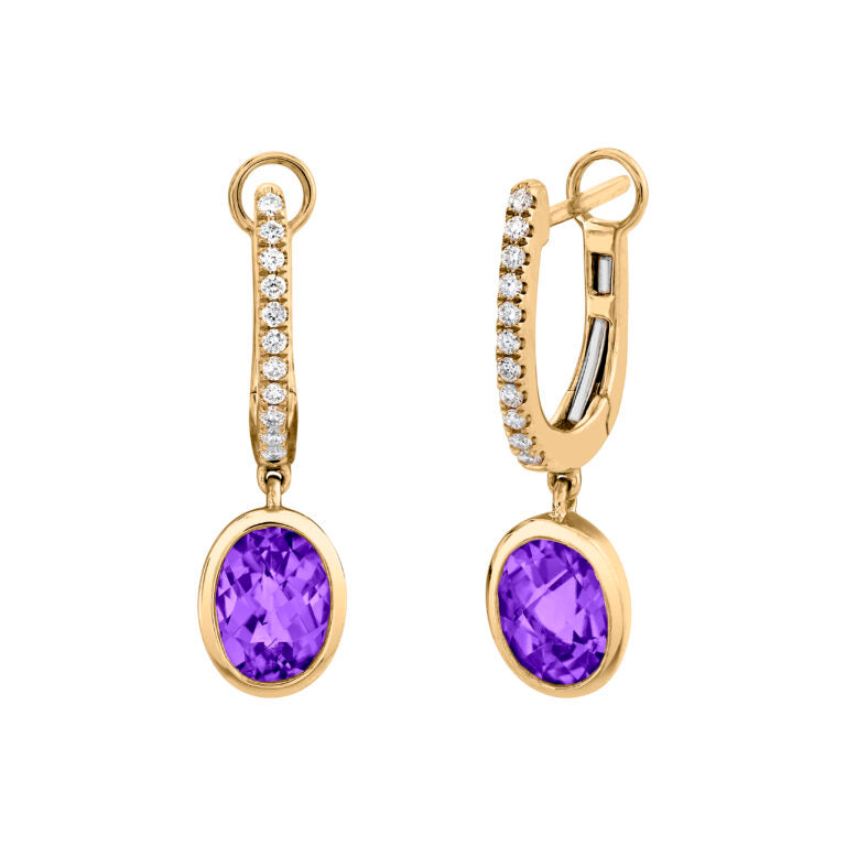 1.14ct Amethyst and 0.11ct Diamond Bezel Drop Earrings in 14K Yellow Gold