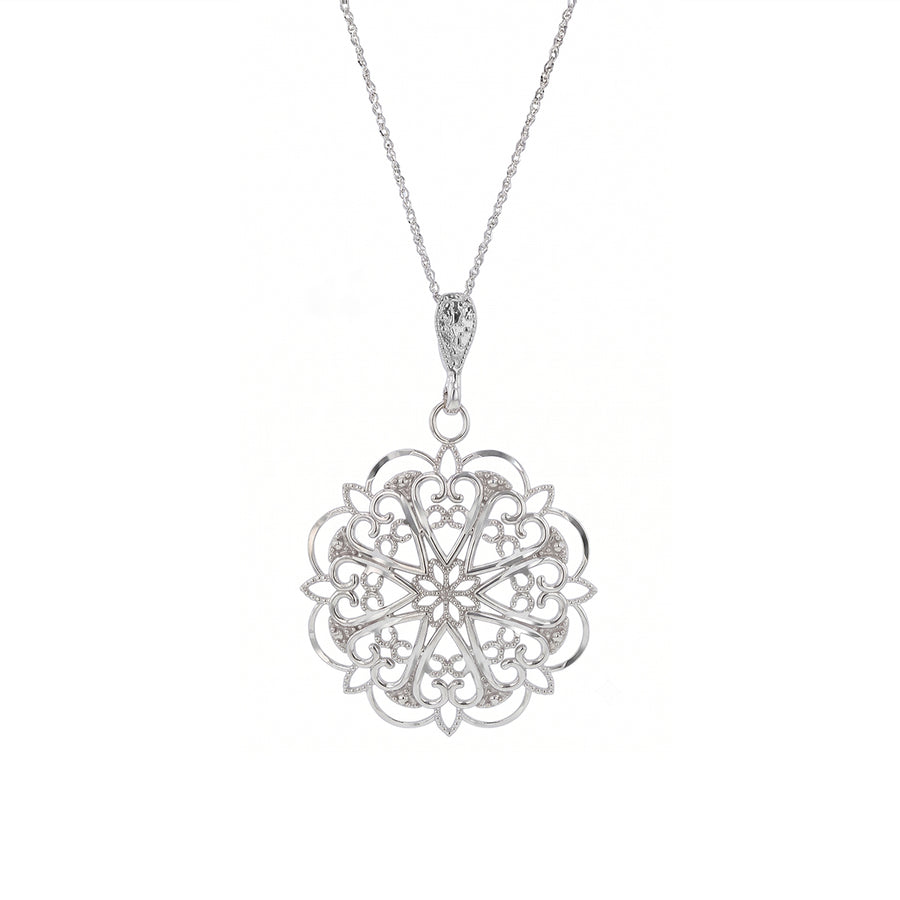 Filigree Star Pendant in 14K White Gold, 17"