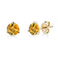 2.16ct Round Citrine Martini 3 Prong Stud Earrings in 14K Yellow Gold