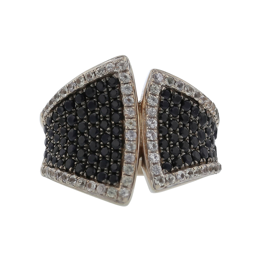 Charles Krypell Black Diamond and White Sapphire Bow Tie Ring in Sterling Silver Size 8