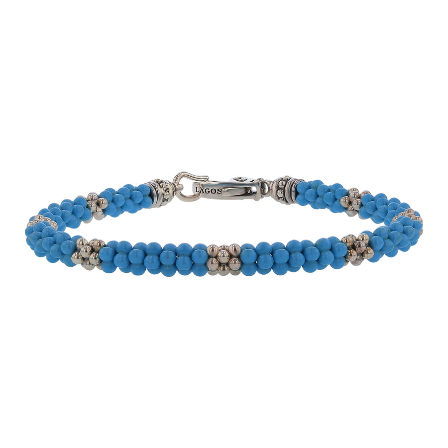 Lagos 5mm Station Bracelet in Blue Ceramic and Sterling Silver 7"