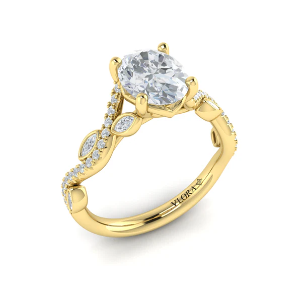 Botanical 0.31ct Diamond Braided Ring Semi Mount in 18K Yellow Gold for 1.50ct Oval Center, size 6.5