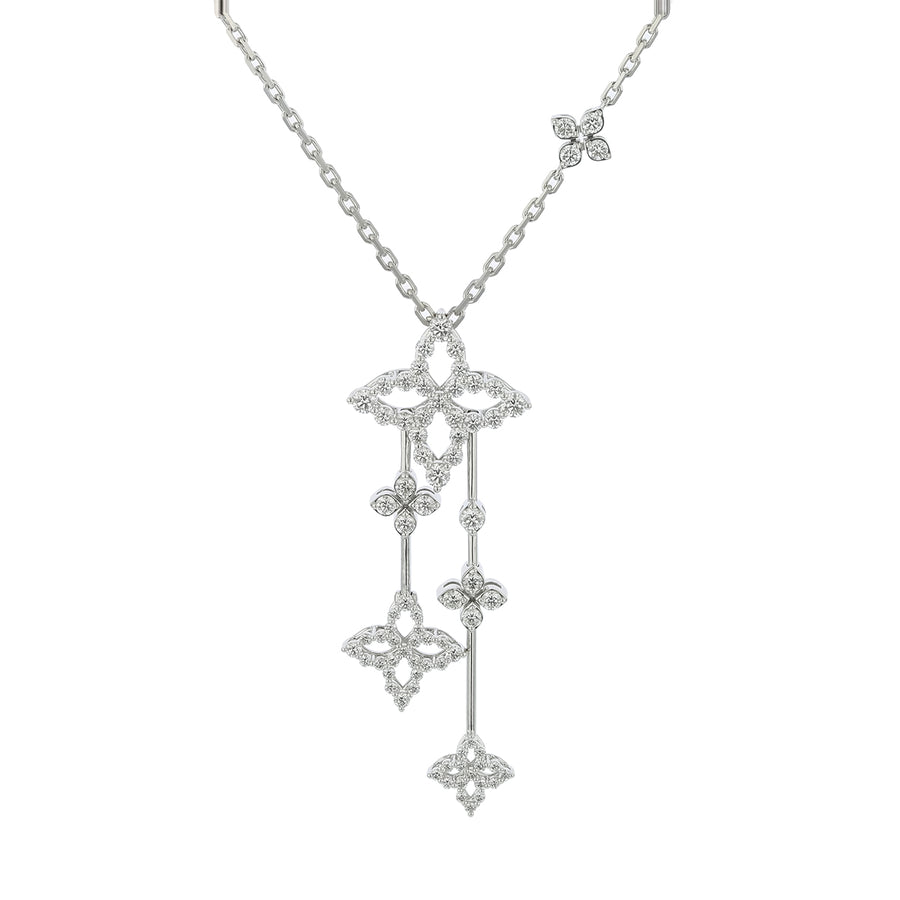 Princess Flower 0.97ct Diamond Pendant in 18K White Gold, 16-18" chain