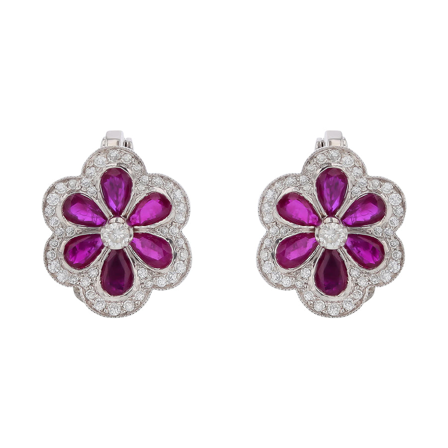 3.36ct Pear Rubies and 0.78ct Diamonds Earrings in Platinum