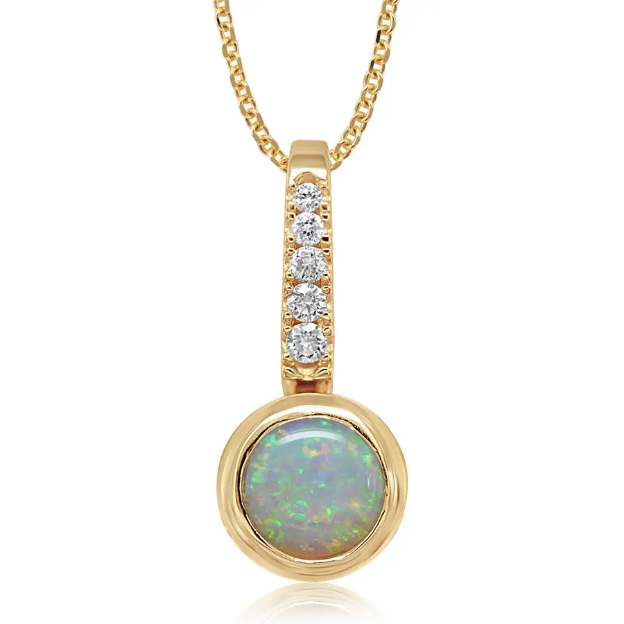 0.50ct Australian Opal and 0.067ct Diamond Bezel Pendant in 14K, 18" chain