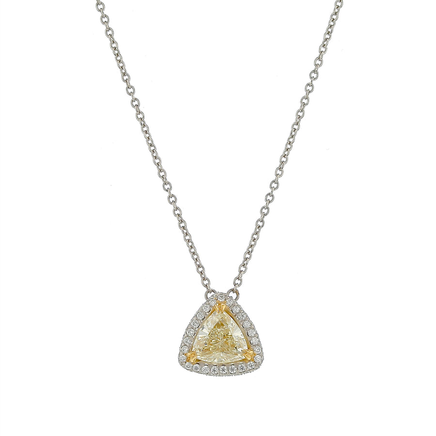 Pave Trillion Diamond and Diamond Halo Pendant in Platinum and 18K Yellow Gold