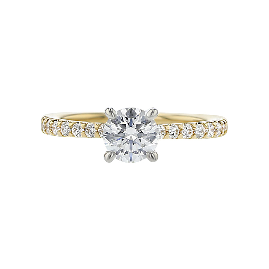 New Aire Comfort Fit 0.25ct Diamond Ring Semi Mount in 18K Yellow Gold and Platinum with 1.00ct Round CZ Center, size 6