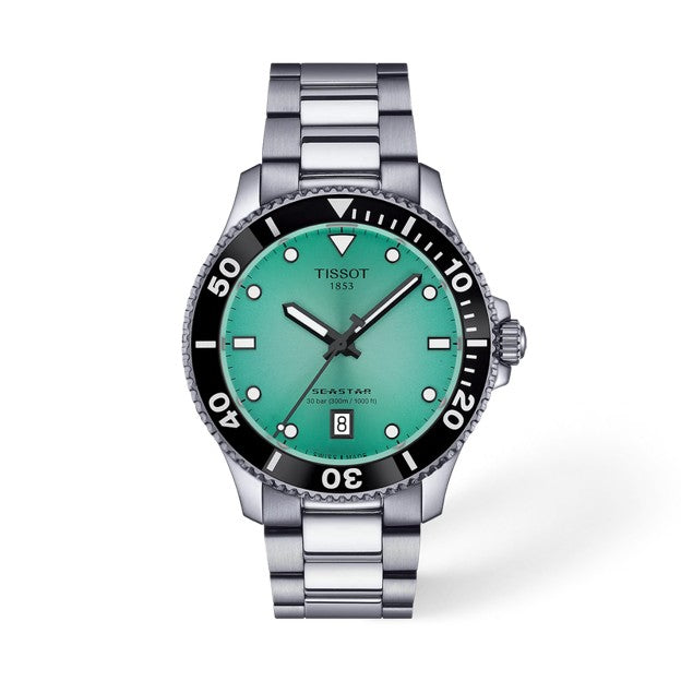 40mm Seastar 1000 Watch with Turquoise Dial in Stainless Steel, Bracelet