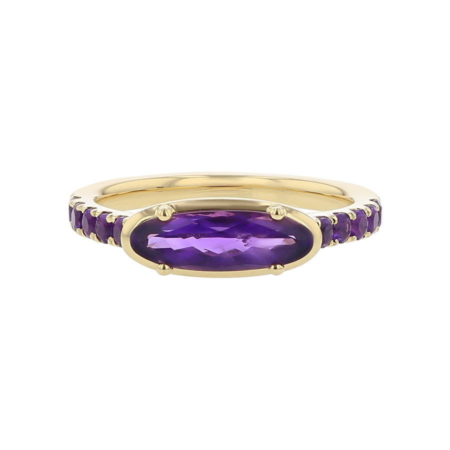 1.83ct Oval and Round Amethyst Ring in 14K Yellow Gold, size 4.5