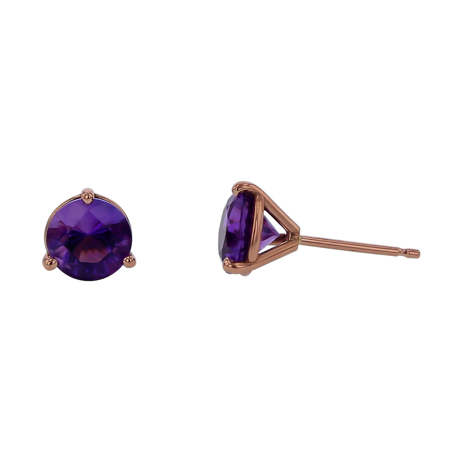 1.69ct  Round Brazilian Amethyst Stud Earrings in 14k Rose Gold