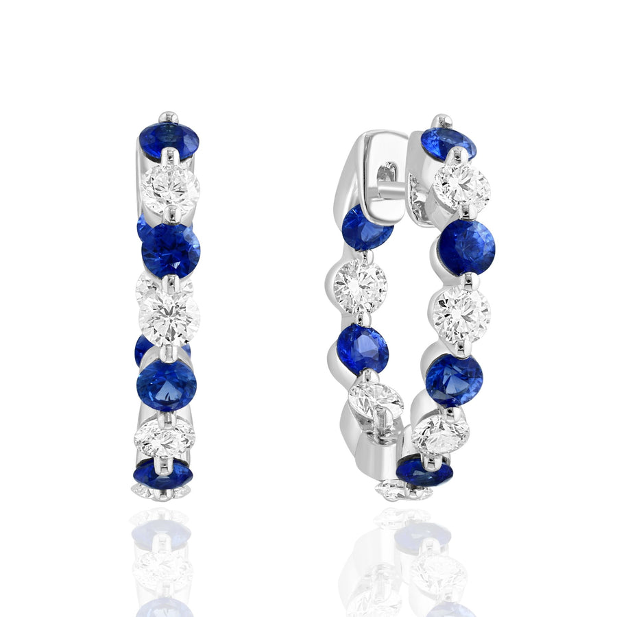 1.01ct Round Sapphire and 0.67ct Diamond Hoop Earrings in 14K White Gold
