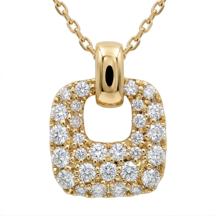 0.49ct Diamond Square Door Knocker Pendant in 14K Yellow Gold