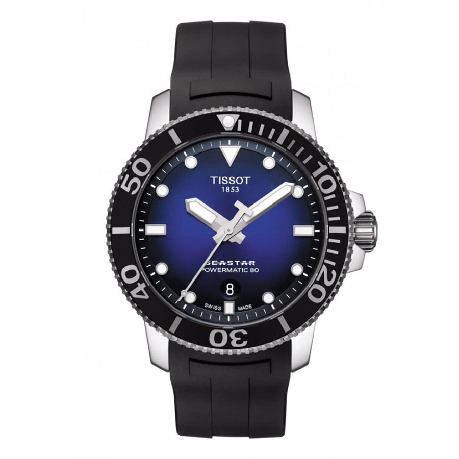 43mm Seastar 1000 Powermatic 80 Watch with Graded Blue-Black Dial in Stainless Steel, Strap