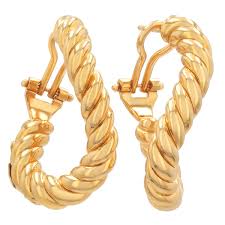 Designer Gold Twisted Hoop Earrings in 18K Yellow Gold