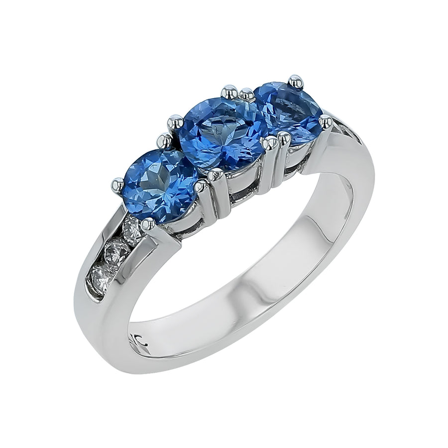 1.27ct Aquamarine and 0.29ct Diamond 3-Stone Ring in 18K White Gold, size 6.75