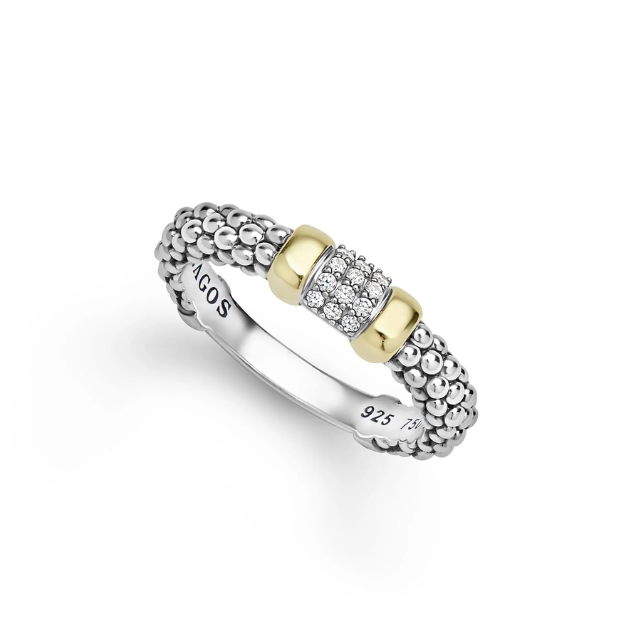 Signature Caviar 0.07ct Diamond Ring in 14K Yellow Gold and Sterling Silver, size 7