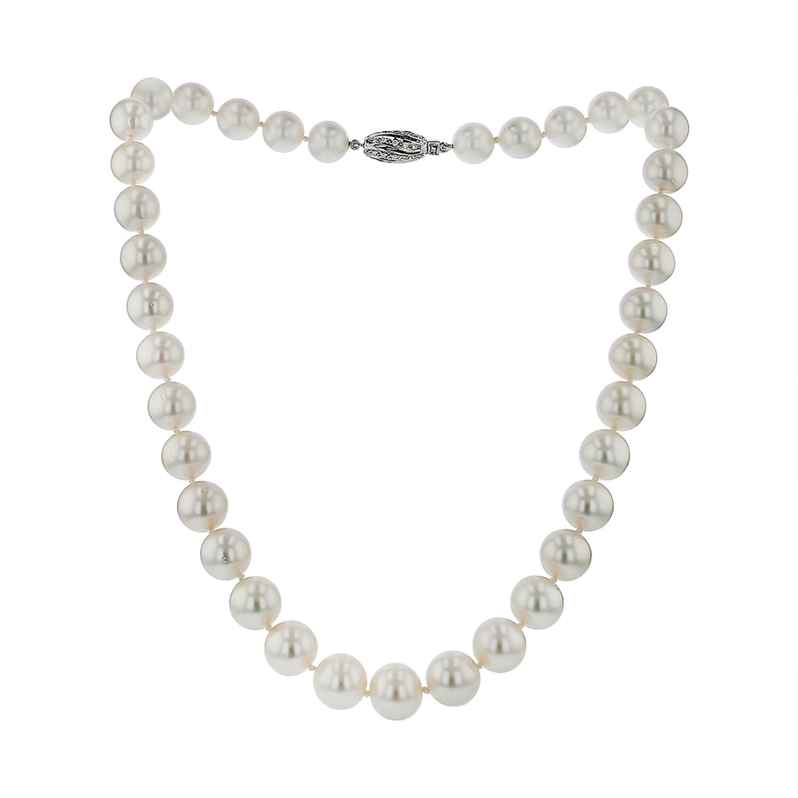 White South Sea Pearl 10.0x11.1mm and 0.32ct Diamond Necklace in 18K White Gold, 17"