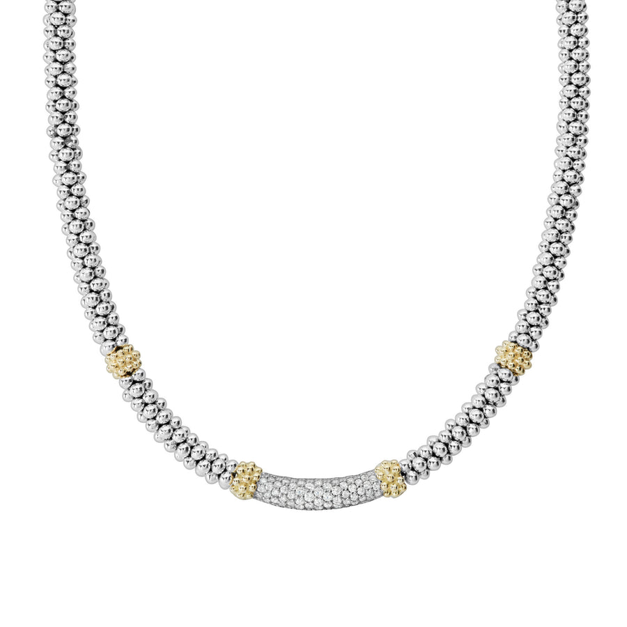 Caviar Lux 0.54ct Diamond 5mm Beaded Necklace in 18K Yellow Gold and Sterling Silver with Lobster Clasp, 16"