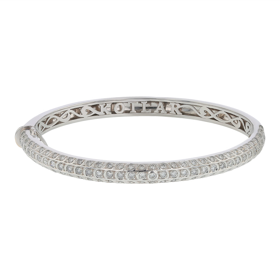 Scallop and Chevron Artisan Pave Diamond Bangle Bracelet in 18K White Gold