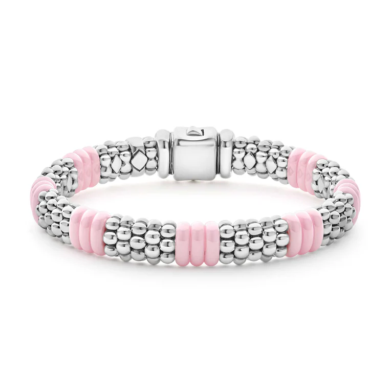 Pink Caviar 7 Station Bracelet in Sterling Silver and Ceramic, size 7.5