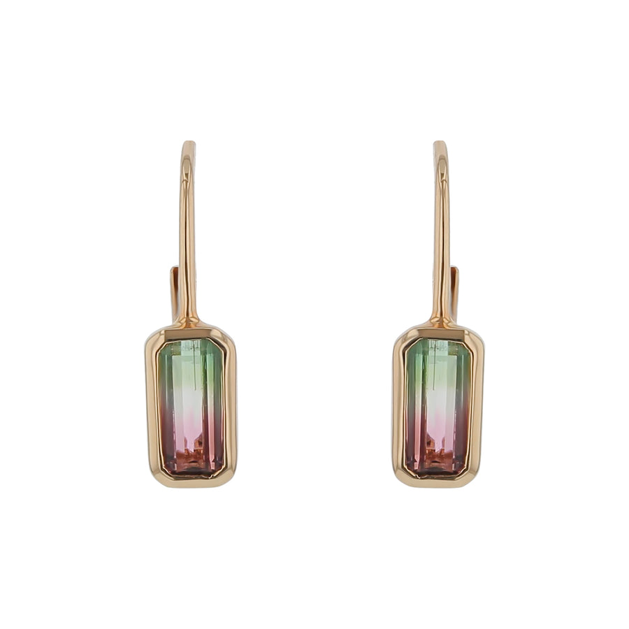1.10Ct Bi-Color Tourmaline Bezel Drop Earrings in 14k Yellow Gold