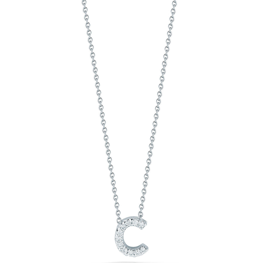 Tiny Treasures 0.05Ct Diamond Love Letter "C" Pendant on Chain in 18K White Gold