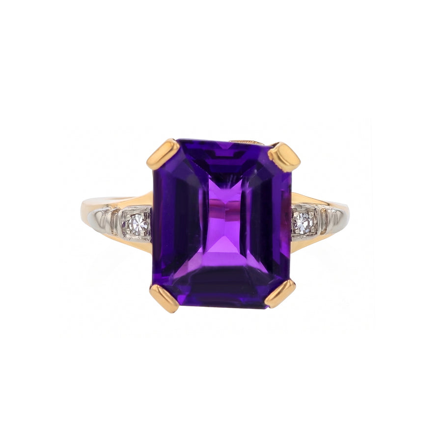 Amethyst Diamond Ring in 14K Yellow Gold and Palladium, size 6