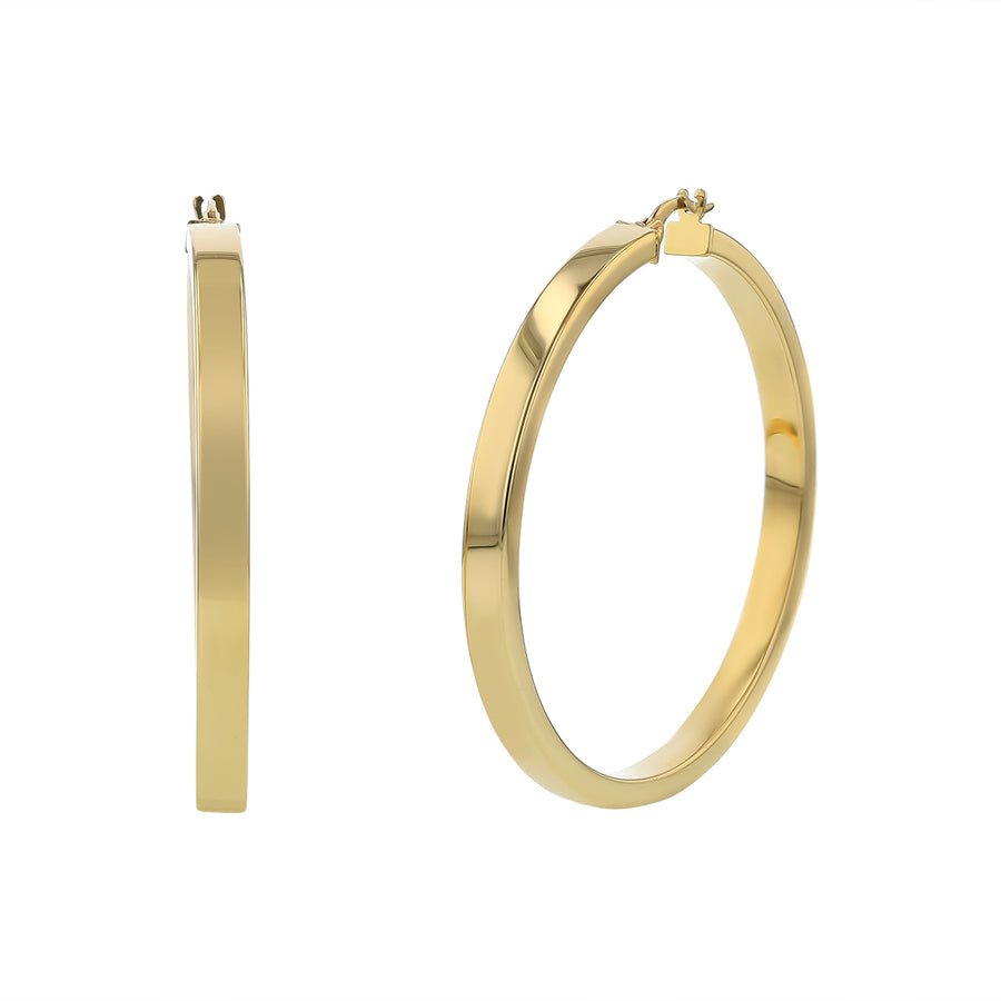 Large 4mm Hoop Earrings in 14K Yellow Gold, 1 3/4"
