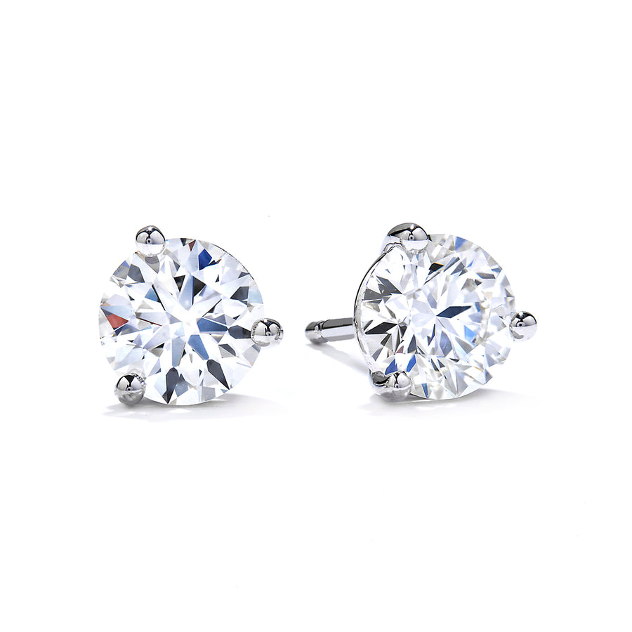 Hearts On Fire Round Brilliant Diamond 3-Prong Stud Earrings in 18K White Gold