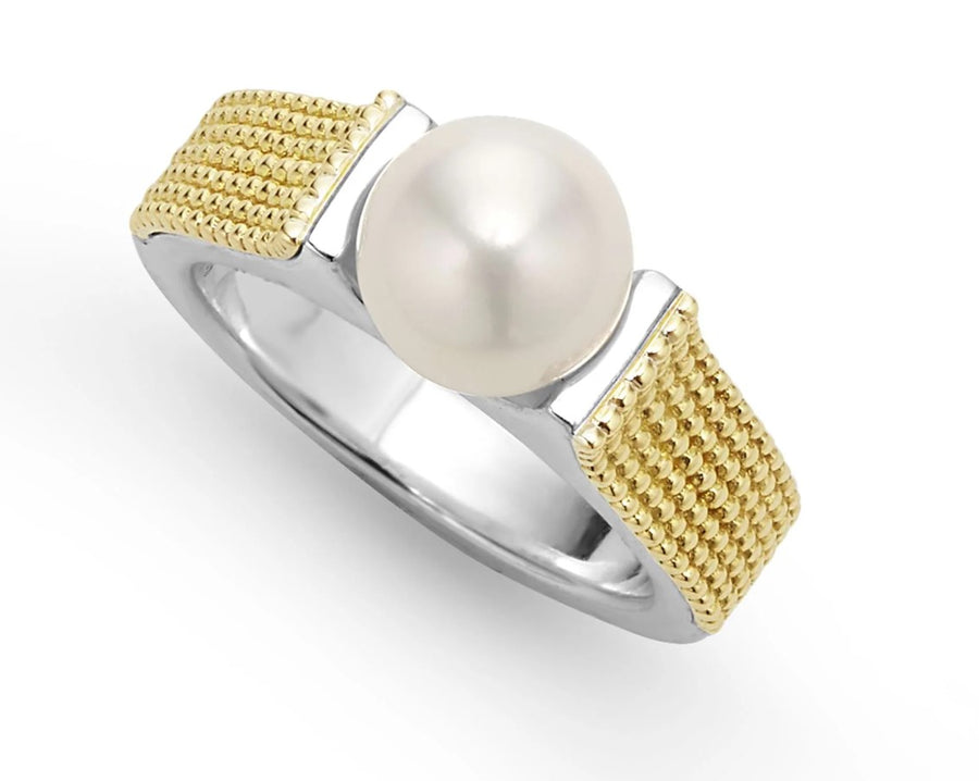Luna Pearl Ring in 18K Yellow Gold and Sterling Silver, Size 7