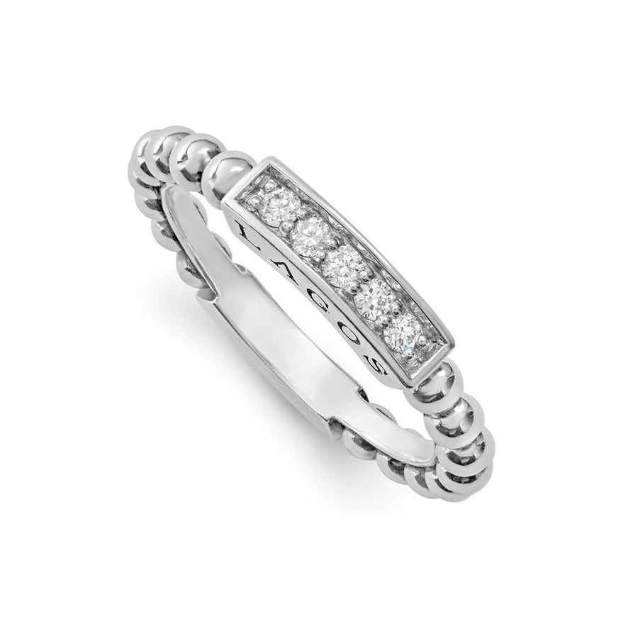 Caviar Spark 0.13ct Diamond Beaded Stack Ring in Sterling Silver, size 7