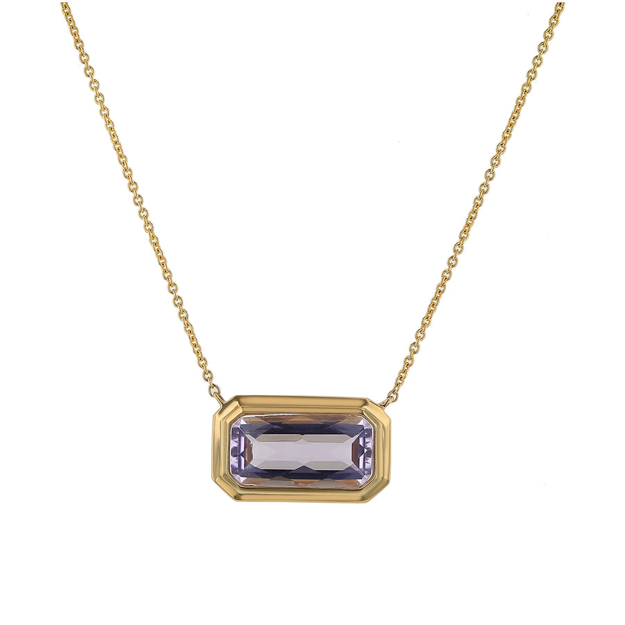 3.48ct Cushion Amethyst Necklace in 14K Yellow Gold, 18" chain