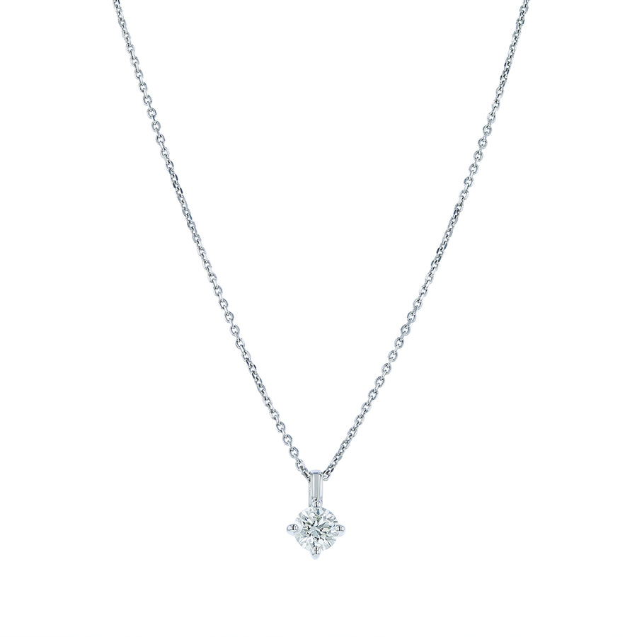 0.38-0.43ct Round Brilliant Diamond 4 Prong Solitaire Pendant in 14K White Gold, 16-18" chain