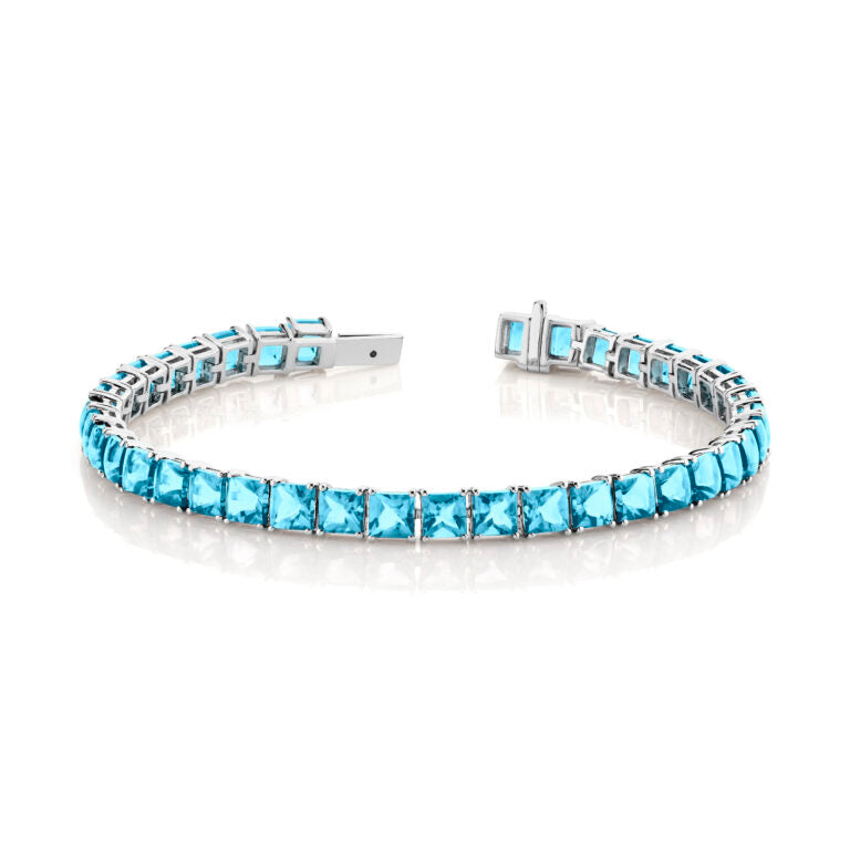 17.16ct Blue Topaz Tennis Bracelet in 14K White Gold, 7"
