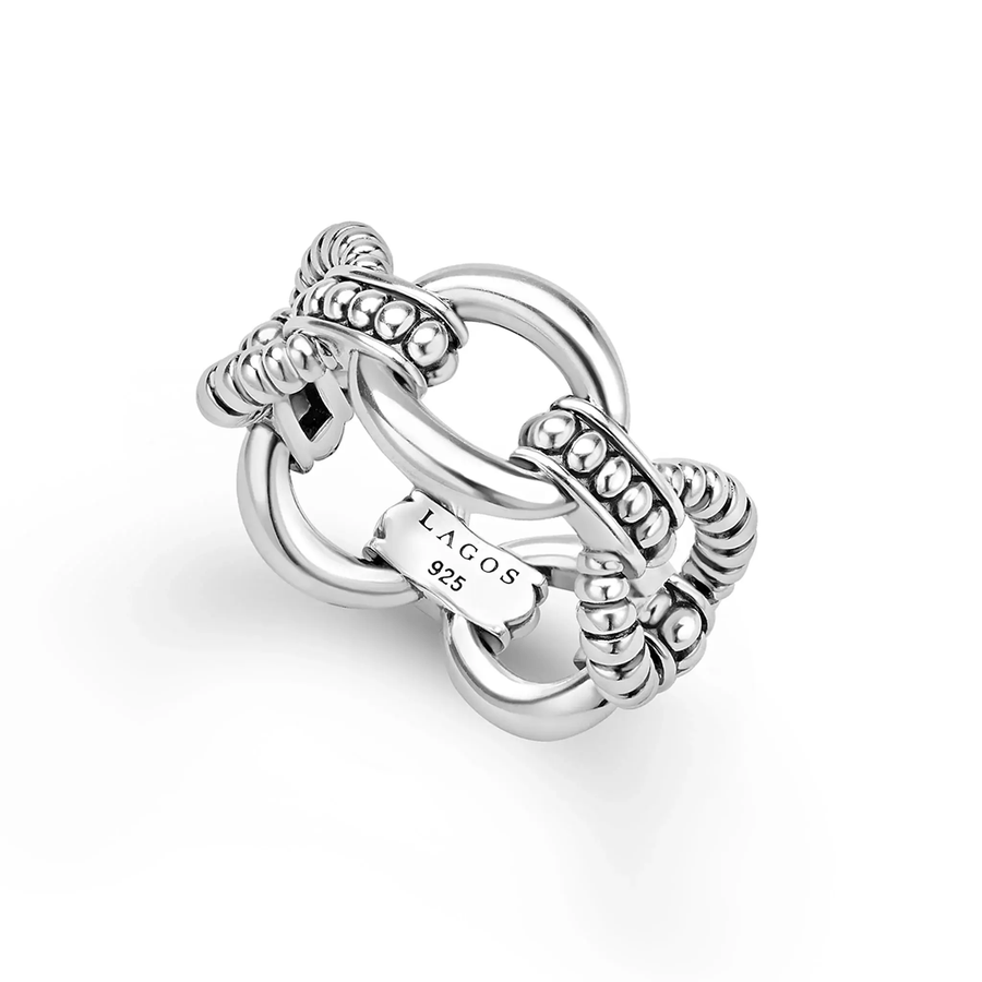 Signature Caviar Link Ring in Sterling Silver, size 8