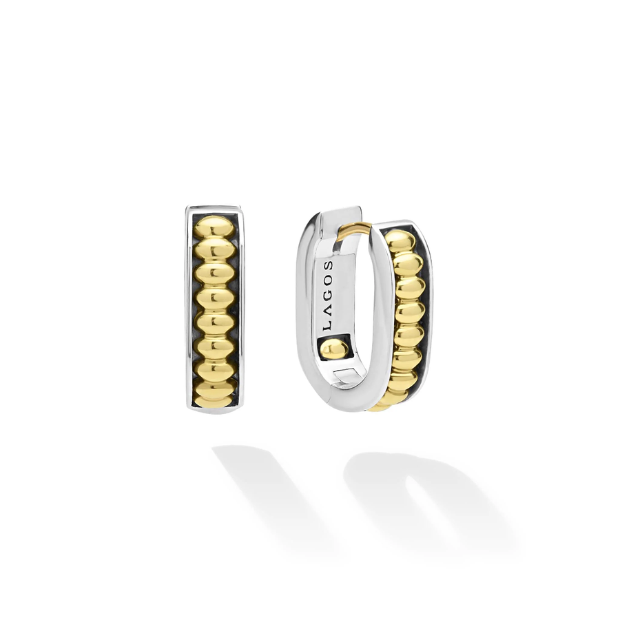 Signature Caviar Two-Tone Huggie Earrings in Sterling Silver and 18K Yellow Gold