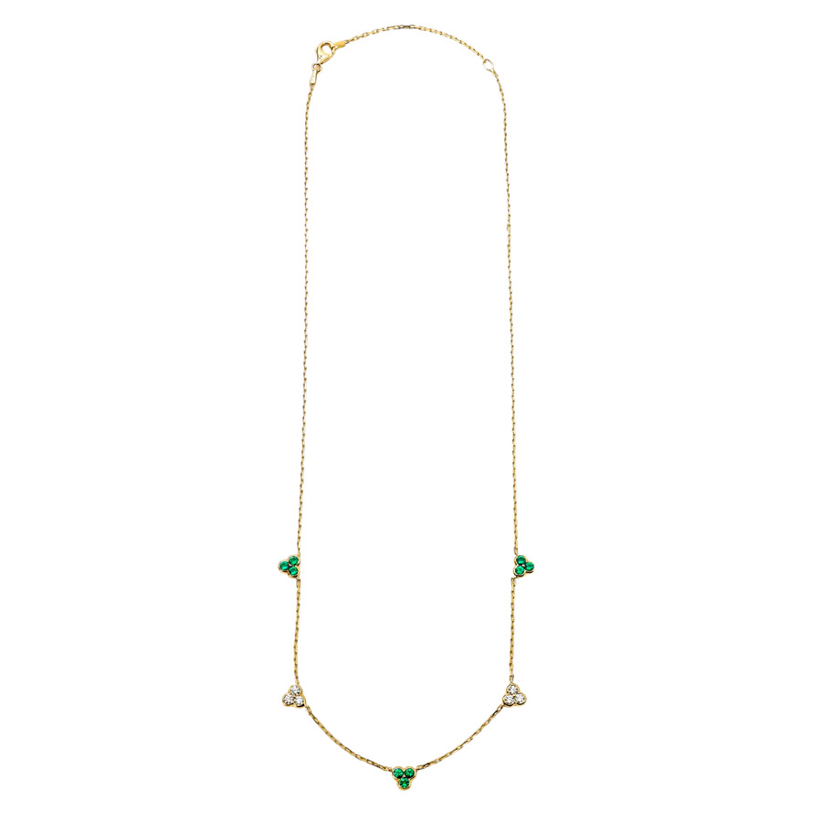 Trinity 0.43ct Emerald and 0.34ct Diamond Station Necklace in 18K Yellow Gold, 18"