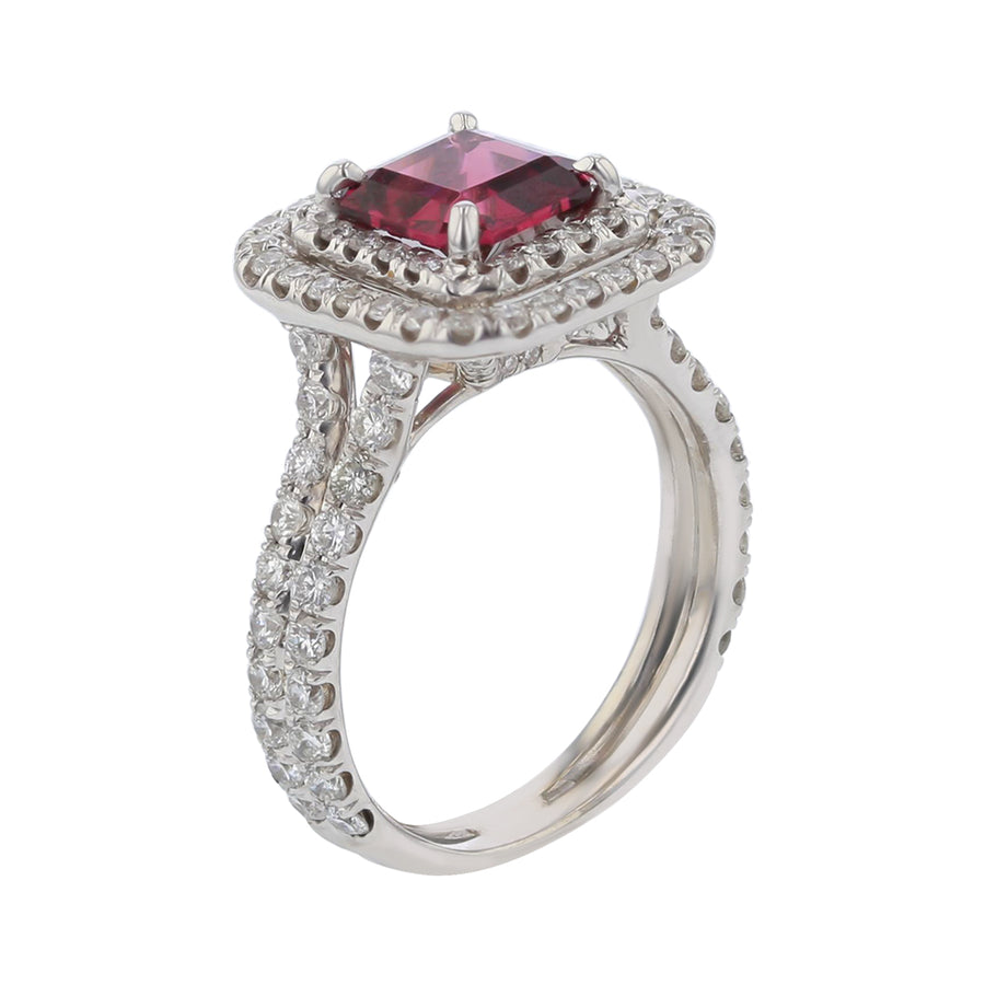 1.75ct Umba River Valley Garnet and Diamond Double Halo Ring, in 18k White Gold
