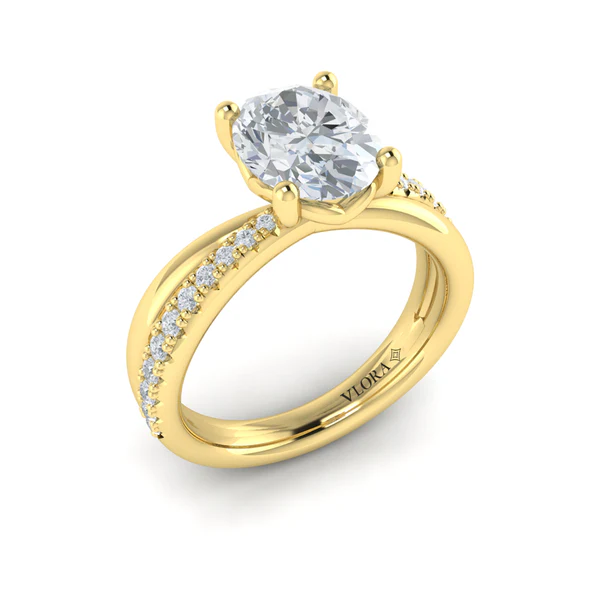 Destiny 0.26ct Diamond Crossover Ring Semi Mount in 18K Yellow Gold for 2.00ct Oval Center, size 6.5