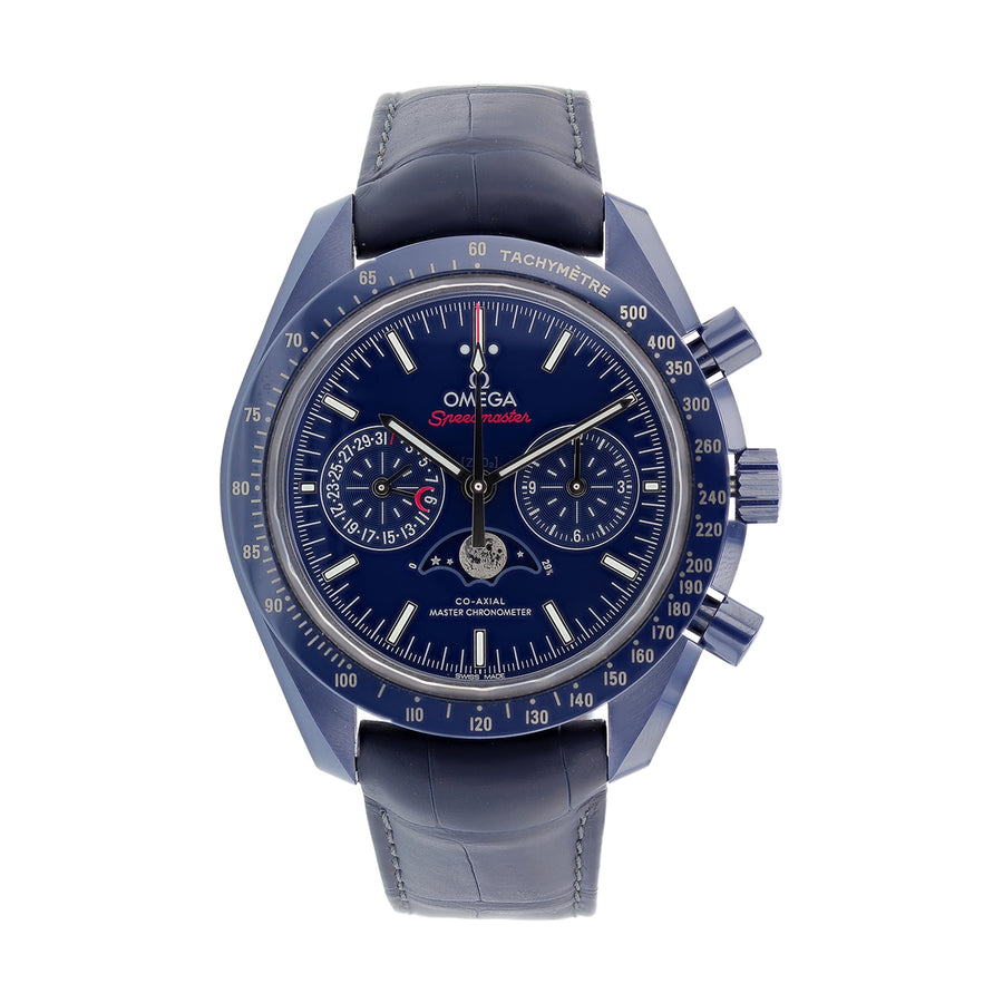 44mm Omega Speedmaster Blue Side of the Moon Watch with Blue Dial in Ceramic, Strap
